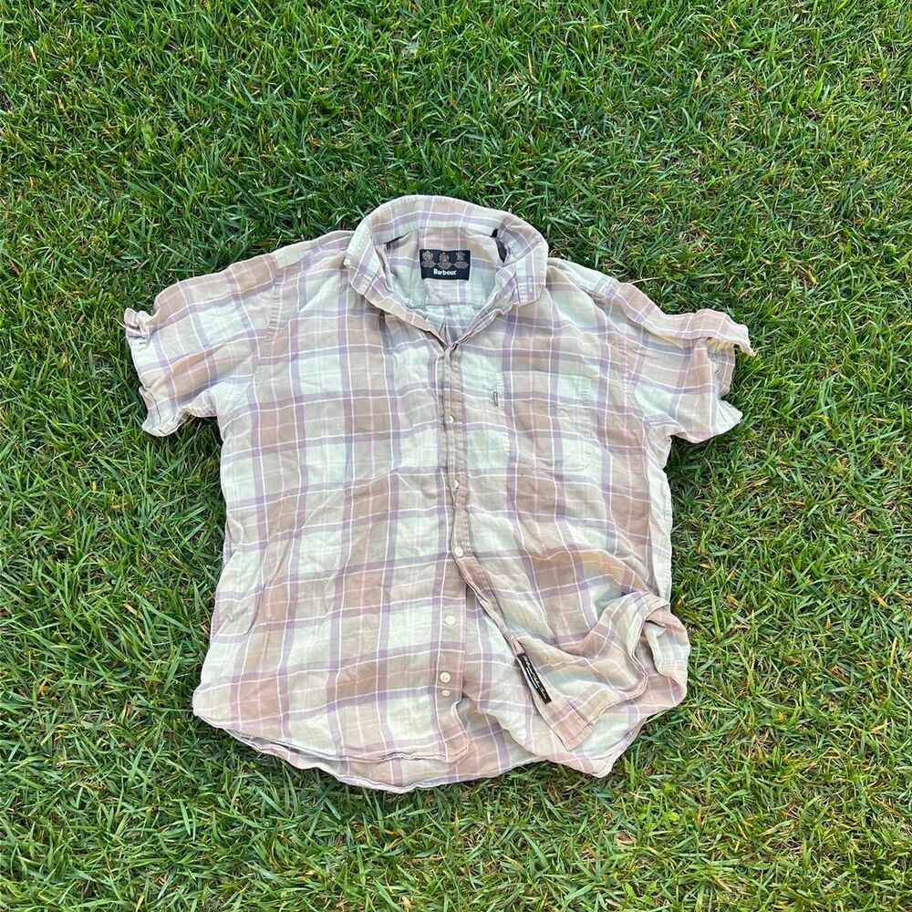 Barbour checkered short sleeve button up shirt  mens size L
